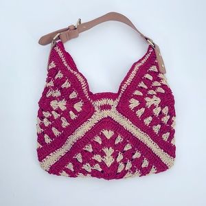 Franco Sarto Pink and Cream Crochet Shoulder Bag